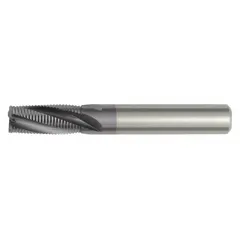 This carbide roughing end mill features a corner-chamfer design for efficient material removal in steel and cast iron. The TiAlN coating and fine-pitch geometry reduce heat buildup and extend tool life during heavy roughing operations. With 4 flutes and a 10 mm diameter, it is suited for high-speed milling in general metalworking and mold making.