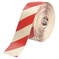 Floor Marking Tape: Extra-Durable, Striped, Red/White, 4 in x 100 ft, 50 mil Tape Thick (MPN 4RWCHVRED)