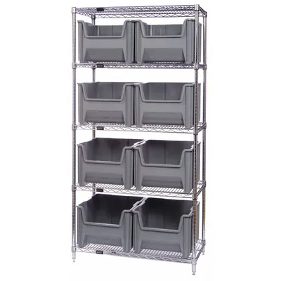 QUANTUM STORAGE SYSTEMS Bin Shelving: 42 in x 18 in x 74 in, 1 Sided, 8 Bins, Open, Blue - Wire Stationary Bin Shelving with Open-Front Bins
