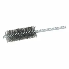 This heavy-cleaning brush is designed for carbon steel surfaces. It is used to remove rust, scale, and debris from tubes and pipes in industrial maintenance, fabrication, and metalworking applications. The double spiral construction and double stem provide effective cleaning action.