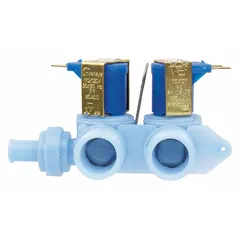 Genuine OEM water valve for Whirlpool washing machines and dryers. Controls water flow into the appliance, opening and closing to fill the tub during wash and rinse cycles. Ensures proper water level and cycle performance.