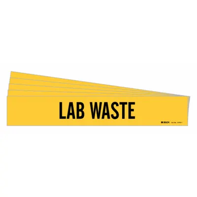 BRADY Pipe Marker: Lab Waste, Yellow, Black, Fits 2 1/2 to 7 7/8 in Pipe O.D. - Lab Waste Adhesive Pipe Markers
