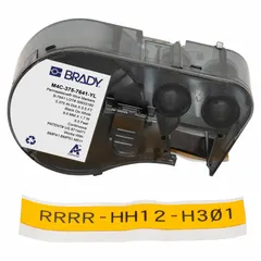 This continuous sleeve label roll cartridge is made of polyolefin with a yellow matte finish. It accommodates wire gauges from 4 AWG to 8 AWG and is compatible with the M511 printer series. Used for on-demand wire and cable identification in industrial environments.