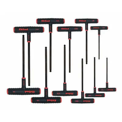 EKLIND Hex Key Set: 11 - 15 Pieces, Ball-Hex-T 9 Inch, T, SAE, Single Ball End - T-Shaped Hex Key Sets