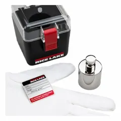 Class 1 calibration weight with 200 g nominal mass, made of stainless steel in a cylinder shape. Includes a glove for handling. Used to verify and adjust the accuracy of precision laboratory balances and industrial scales.