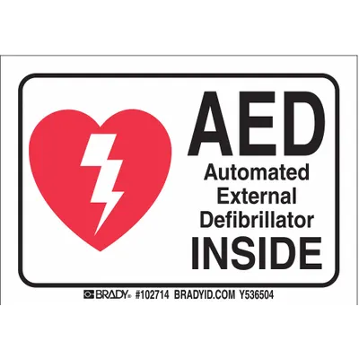 BRADY AED Automated External Defibrillator Inside Sign - AED Automated External Defibrillator Inside Signs