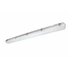 LED linear vapor-tight light fixture with selectable color temperatures of 3500K, 4000K, and 5000K. Delivers up to 6,240 lumens at 48 watts. Suitable for damp or wet locations such as parking garages, warehouses, and food processing areas.