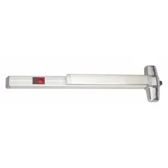 Rim-type mechanical exit device with chrome finish. Designed for narrow stile doors, it provides push-bar-operated emergency egress for commercial applications.