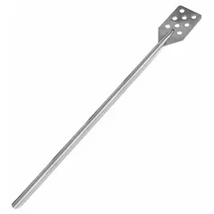 This stainless steel hygienic mixing paddle features a 9 3/4-inch perforated blade for efficient blending. It is FDA compliant and suitable for sanitary mixing applications in food, pharmaceutical, and chemical processing. The straight-bar design and one-piece construction ensure durability and easy cleaning.