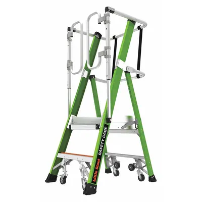 LITTLE GIANT Stepladder: 2 ft Ladder Size, Fiberglass, 375 lb Load Capacity, 45 lb Wt - Rolling Safety-Cage Podium Stepladders
