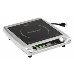 Single-station induction range with digital controls and a ceramic glass surface. Operates on 120V AC. Suitable for countertop use in commercial foodservice settings for cooking, simmering, and holding tasks.