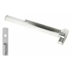This VON DUPRIN mortise exit device features a touchbar style and a chrome finish. It is designed for doors up to 4 ft wide and includes a night latch outside trim. The device is ADA compliant and suitable for commercial applications requiring safe egress.