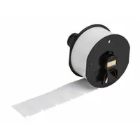 Vinyl wraparound label for wire, cable, and small cylindrical surface identification. Measures 1 1/4 in x 1 in. Color options: Blue on White, Green on White, Red on White. Compatible with Wraptor A6200 printer series; requires A62-R4300 ribbon