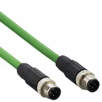 IFM Ethernet Cable: M12 Male Straight x M12 Male Straight, 2 m Lg, PVC, Green, D Coding, D, Shielded (MPN E21138)