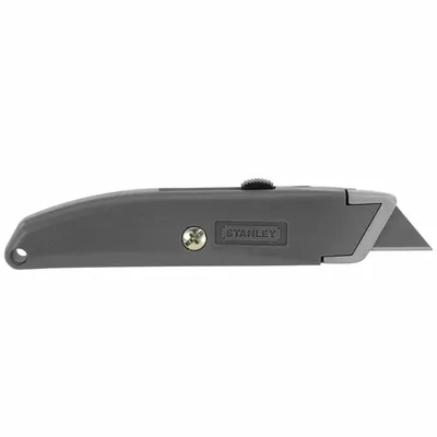 STANLEY Utility Knife: 6 in Overall Lg, Steel Std Tip, Plain, Plastic, Gray - Retracting Utility Knives