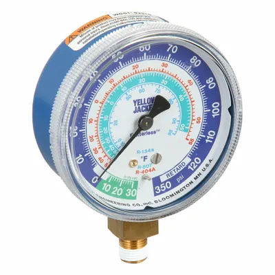 YELLOW JACKET Low Side Gauge: Low Side Gauge, 0 psi to 120 psi, Non-Liquid Filled - Analog Low Side Compound Pressure Gauges