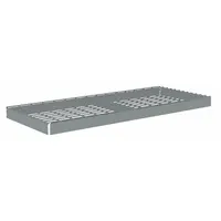 Single straight wire decking shelf kit for boltless shelving. Includes (4) steel beams with zinc-plated finish. Shelf features a 60 in x 18 in steel deck with 5 ga wire decking in gray, zinc-plated finish. Load capacity 2,000 lb. Suitable for warehouse and industrial storage applications