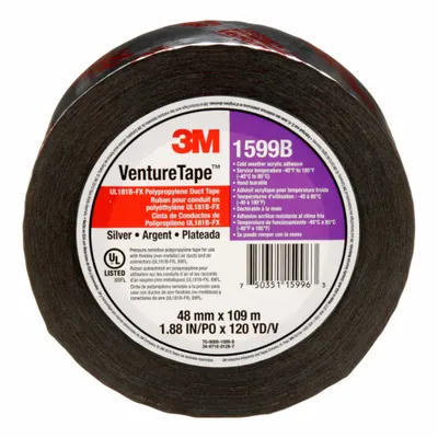 3M Duct Tape: Light Duty, Silver, 1 7/8 in Wd, 120 yd Lg, 3 mil Thick, 1599B - Metalized Duct Tape