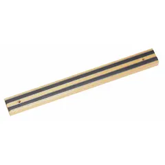 This tan wood knife rack from CRESTWARE holds metal utensils and features a magnetic surface for secure storage. It measures 1 in wide, 18 in deep, and 2 in high. Suitable for organizing knives and other metal tools in kitchens, workshops, or industrial settings.