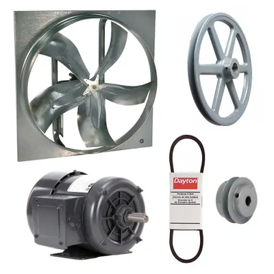 Dayton Exhaust Fan with Drive Package: Belt Drive, 36 in Blade, 3/4 hp, 14,223 cfm - Belt-Drive Panel Exhaust Fans with Drive Package