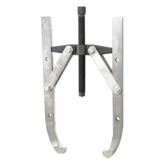 This external-grip jaw puller has an 18 ton pulling capacity, 14 1/2 in jaw reach, and 0.35 in jaw thickness. It is a standard 2-jaw model with a 1"-14 thread size. Used for removing gears, bearings, and pulleys in industrial maintenance and repair.