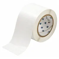 White gloss polyester precut label roll measuring 3/8 in x 1 in, with 10,000 labels per roll. Compatible with BBP12 printer series. Used for industrial identification and labeling applications
