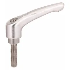 This KIPP adjustable handle features a teardrop-style grip and a threaded stud for secure, adjustable positioning on machinery and fixtures. Made of corrosion-resistant stainless steel, it is suited for industrial environments where frequent hand tightening or repositioning is required. Thread size is 1/4"-20 with a 30 mm thread length and 40 mm overall length.