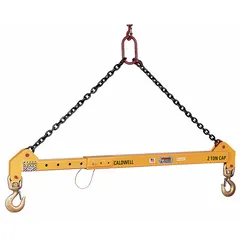 Adjustable steel spreader beam designed for chain mounting. Distributes lifted load across multiple attachment points to prevent sling angle damage. Used in rigging and material handling for balanced, stable lifting of long or wide loads. Working load limit 4,000 lb, overall length 168 in.