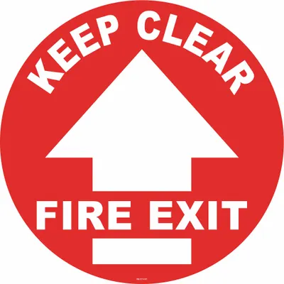 STRANCO Anti-Slip Floor Sign: Vinyl, Adhesive Sign Mounting, 17 in x 17 in Nominal Sign Size - Keep Clear Fire Exit Floor Signs