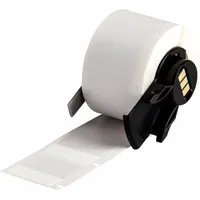 Precut label roll for permanent wire identification. Polyvinyl fluoride construction resists abrasion and chemicals. Compatible with M611 printer series; requires M7-R4300 ribbon. Suitable for panel building, electrical maintenance, and OEM wire marking