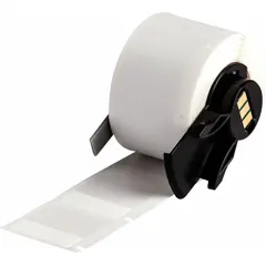 Precut label roll for permanent wire identification. Polyvinyl fluoride construction resists abrasion and chemicals. Compatible with M611 printer series; requires M7-R4300 ribbon. Suitable for panel building, electrical maintenance, and OEM wire marking.