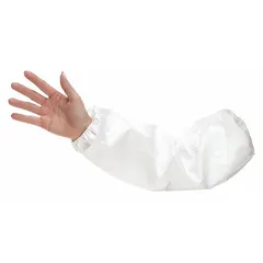 These sleeves provide barrier protection for arms against non-hazardous dry particulates and liquid splash or spray. Made of white microporous film laminate with a serged seam. Suitable for light assembly, packaging, and general maintenance tasks.