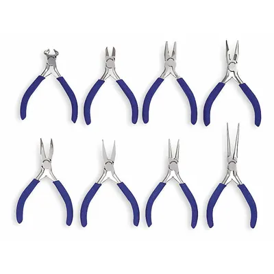 WESTWARD Precision Plier Set: 8 Pliers, Std Cushion Grip, Spring Return, Pouch - Assorted Precision Pliers Sets