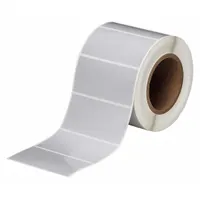 This precut label roll consists of gray polyester labels measuring 2 in x 4 in with a 2 in core, 1,000 labels per roll. Designed for use with THT printer series, it is suited for industrial identification and labeling applications requiring durable, heat-resistant labels