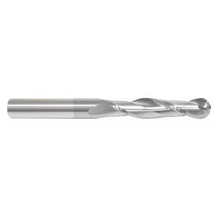 This general purpose carbide ball end mill features a TiCN coating and 2-flute geometry. With a 3/4" mill diameter, 2-1/4" length of cut, and 5" overall length, it is suitable for machining contoured surfaces, slots, and 3D profiles in metal and composite workpieces.