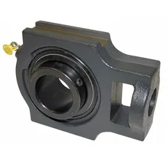 Fixed expansion take-up unit bearing with a 3 3/16 in bore, steel radial ball insert, and cast iron housing. Compatible with Sth 52 Thru 55-12 Dzu frame. Used in industrial conveyor and tensioning systems for belt or chain adjustment.