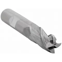 Carbide square end mill with 4 flutes, 9/16" mill diameter, 1-1/4" length of cut, and 3-1/2" overall length. Designed for general-purpose milling of steel, stainless steel, and cast iron. Suitable for creating flat-bottomed slots, shoulders, and contours in mold making, automotive, and aerospace applications.