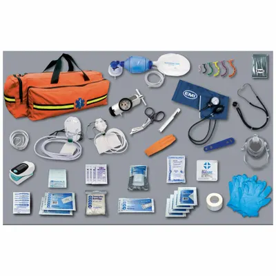 EMI Emergency Oxygen Response Kit: 51 Components, Nylon, Bag, Orange, No Medication Included - Duffel Bag Trauma Kits