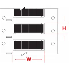 Precut sleeve label roll made of polyolefin with a black matte finish. Each label measures 1/8 in by 1/2 in and is designed for wire gauges from 16 AWG to 20 AWG. Compatible with THT printer series. Used for permanent identification of wires and cables in control panels, electrical cabinets, and data centers.