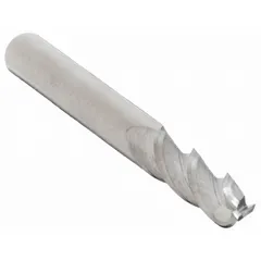 Solid carbide ball end mill with 9/32" cutting diameter, 3/4" length of cut, and 2-1/2" overall length. Three-flute design for general purpose milling of steel, stainless steel, and non-ferrous materials. Suitable for contouring, slotting, and profiling applications.
