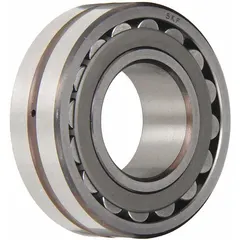 Spherical roller bearing with cylindrical bore, 85 mm bore, 180 mm outside diameter, and 41 mm width. Designed for heavy radial loads and moderate axial loads in industrial machinery such as conveyors, fans, and pumps. Self-aligning capability compensates for shaft misalignment.