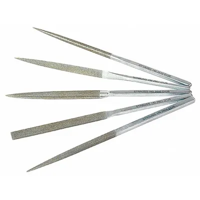 STRAUSS Habilis File Set: Equaling/Half Round/Round/Square/Triangular, 215 mm Lg without Tang - Diamond-Coated Needle File Sets