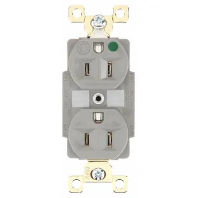 BRYANT Receptacle: Hospital Grade Fed. Spec., Duplex, 5-15R, Gray, 125V AC, 15 A - General Purpose Receptacles
