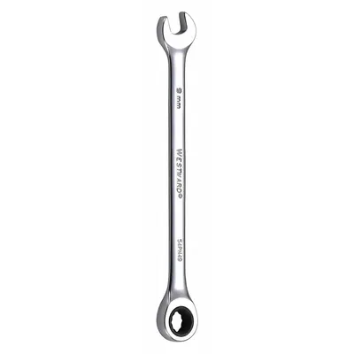 WESTWARD Combination Wrench: Alloy Steel, Chrome, 9 mm Head Size, 5 7/8 in Overall Lg - Metric 12-Point Ratcheting Combination Wrenches