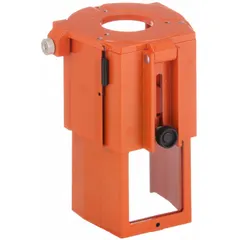 This flat-profile drill press guard mounts via a collar clamp to enclose the lower spindle bearing area. Guard width is 5-1/2 in, with adjustable height from 5 in to 7-1/2 in. Suitable for use on drill presses to help prevent operator contact with rotating components.
