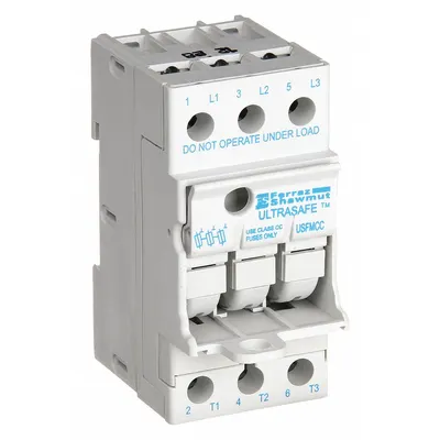 MERSEN Fuse Block: Finger-Safe, 3 Pole, 600 V AC, DIN Rail Mounting - UL Class CC Fuse Blocks