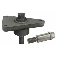 This three-piece camshaft alignment tool set includes an alignment plate and is designed for aligning cam gears on Detroit engines. The fixture measures 12 inches in length and 10 inches in width, facilitating precise timing during engine assembly or repair.