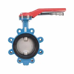 This 18-inch ductile iron butterfly valve features a concentric design with lug-style connections for isolation capability. The stainless steel disc provides corrosion resistance, and the bare stem handle allows for actuator mounting. Rated for 250 psi CWP, it is suitable for on-off or throttling flow control in industrial water and process piping systems.