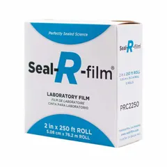 Non-sterile sealing film made from clear paraffin. Used to cover laboratory containers, plates, and vessels, providing a temporary barrier against moisture, dust, and contamination during storage or incubation. Measures 2 inches wide by 250 feet long with a thickness of 0.14 mm.