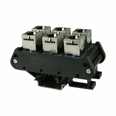 AUTOMATION SYSTEMS INTERCONNECT Din Rail Mounted Connector: 6 Ports, Bare Modules, PCB-Mounted, Not Numbered - DIN Rail-Mount RJ45 Network Modules